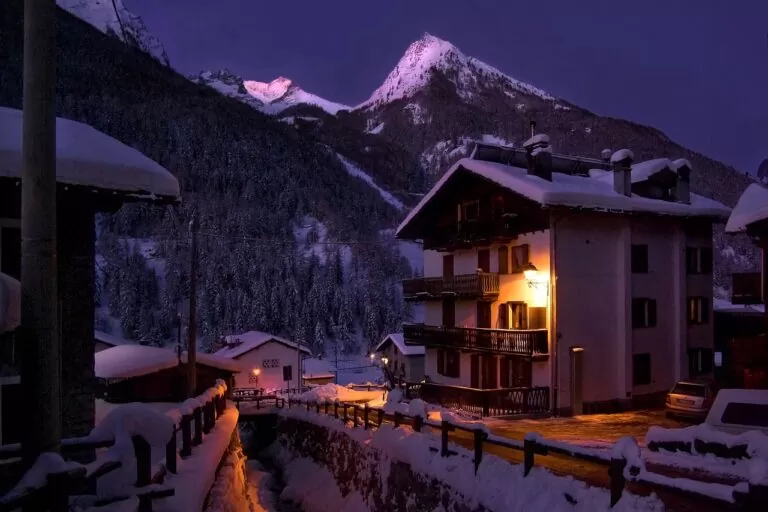 mountain town, village, dawn
