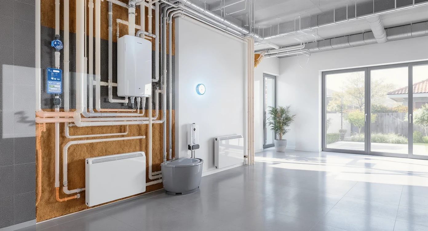 Système de plomberie et chauffage écoénergétique dans une maison moderne