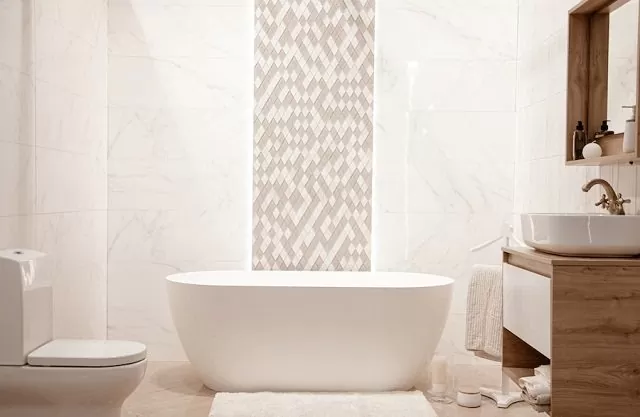 salle de bain moderne avec des éléments décoratifs.